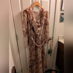 MANGO Floral Print Chiffon Midi Dress